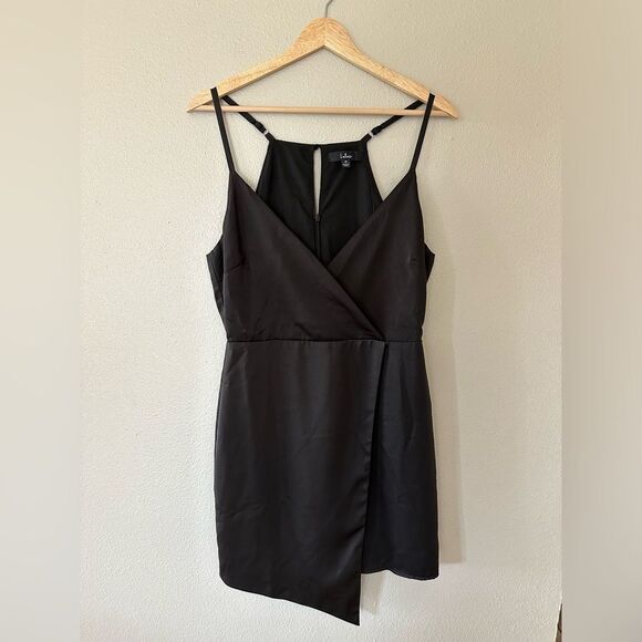 Lulus What a Stunner Black Satin Asymmetrical Mini Dress Size M - Picture 5 of 11